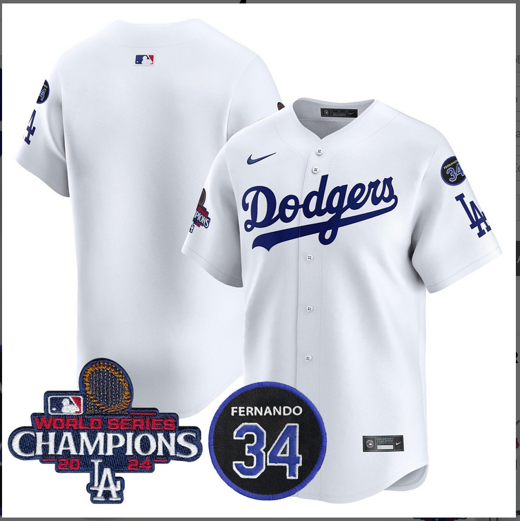Men MLB Los Angeles Dodgers blank white2024 World Series Champions Patch Limited Jersey->customized mlb jersey->Custom Jersey
